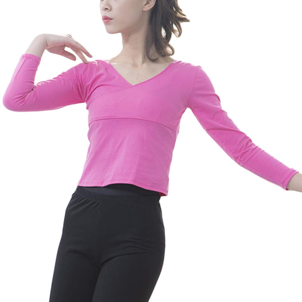 Women's Crop Tops Yoga Long Sleeve Tee V-Neck for Ballet Dancing