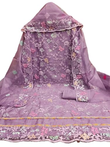 Image of Women's Organza Silk Embroidery Unstitched Salwar Suit Dress Material