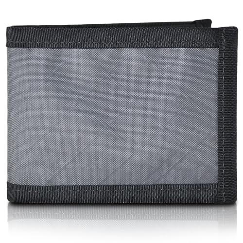 Flowfold Vanguard Recycled Material Bifold Wallet | Slim and Durable with Cash Pocket, Two Hidden Card Pockets and Two ID Windows | Holds 10-12 Cards | Minimalist Wallet Made in USA | Wolf Grey