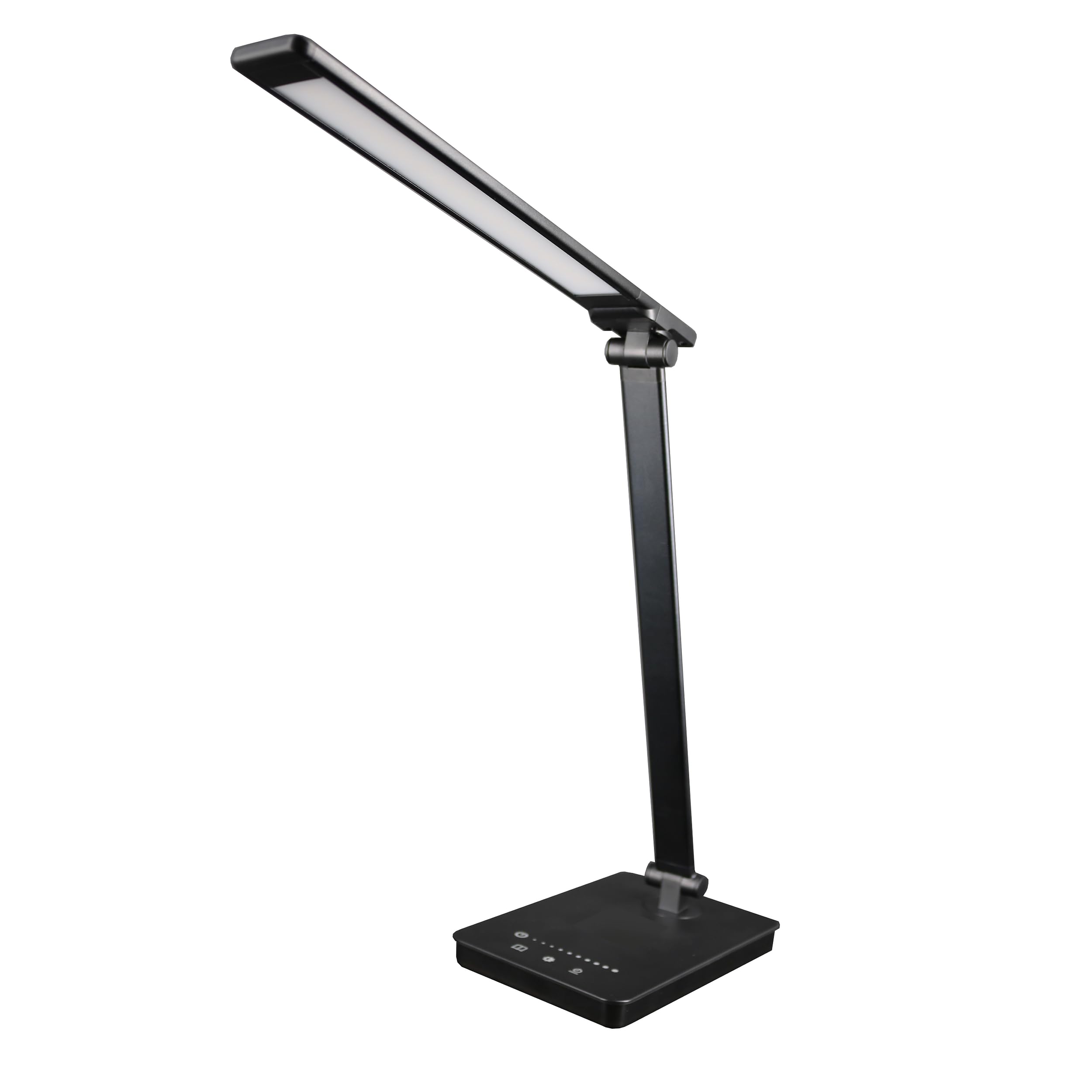 Unilux Novy LED Schreibtisch-Leuchte, Lampe dimmbar in Farbintensität und 5 Farbtemperaturen, 180° drehbarer Kopf, ideal für unterwegs, inkl. 2 USB-Anschlüssen, schwarz