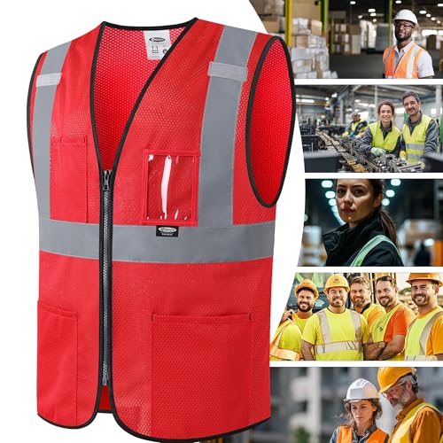 Image of JKSafety Safety Vest for men women Hi Vis Vest with Pockets and Zipper High Visibility Meet ANSI Standard(BX310