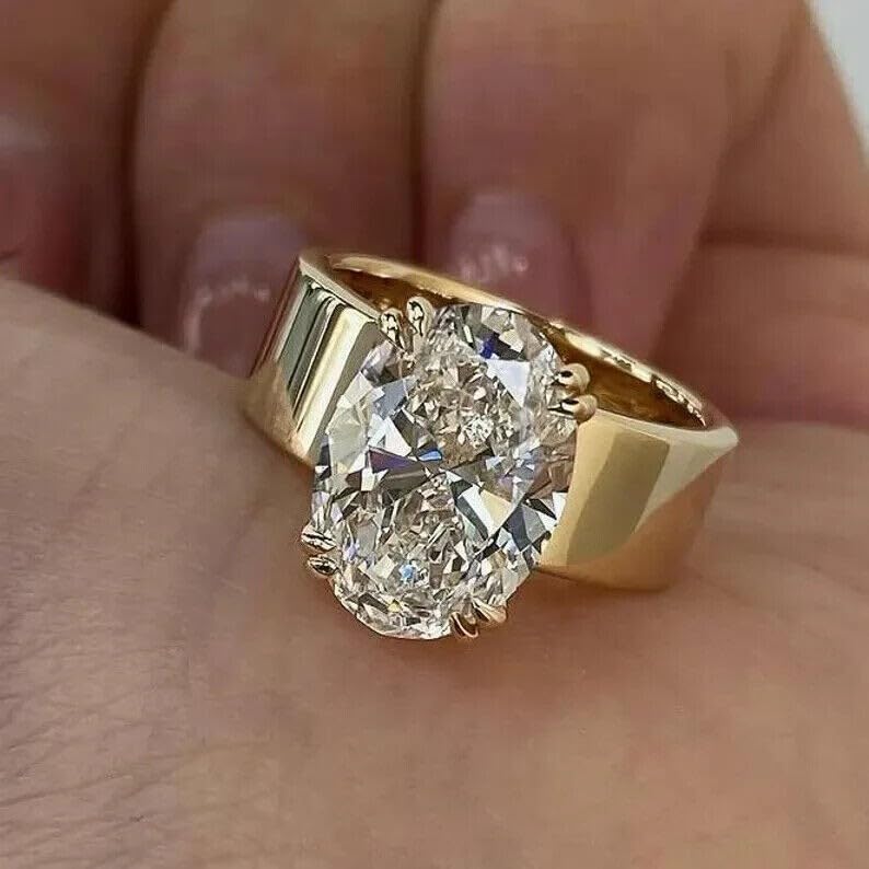 AARK & CO 4.00Ct Oval Cut Lab Created Diamond Solitaire Woman's Engagement Ring 14K Yellow Gold Finish 925 Sterling Silver2