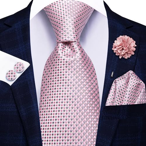 Image of Hi-Tie Mens Paisley Floral Striped Ties Set Silk Necktie and Lapel Pin for Men Pocket Square Cufflinks Set Business Wedding