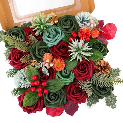 Floweroyal Flores artificiales de Navidad de Pascua con tallos para ramos de novia, centros de mesa, decoración navideña para el hogar