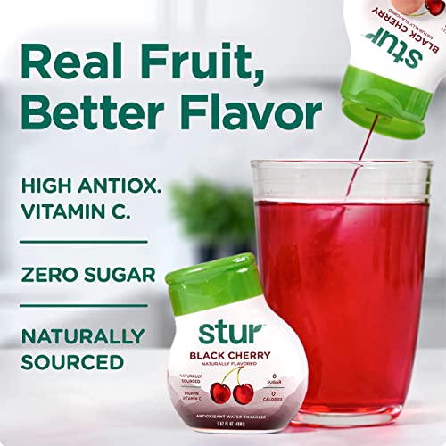 Stur Liquid Water Enhancer | Black Cherry | Sweetened With Stevia | High In Vitamin C & Antioxidants | Sugar Free | Zero Calories | Keto | Vegan | 5 Bottles, Makes 120 Drinks #TOP1