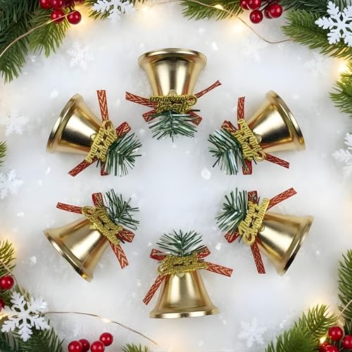 Image of Crackles Merry Christmas Bells (Set of 6) Golden Jingle Bells | Christmas Tree Decoration Items | Xmas Gifts Ornaments Props Decorations for party Decoration