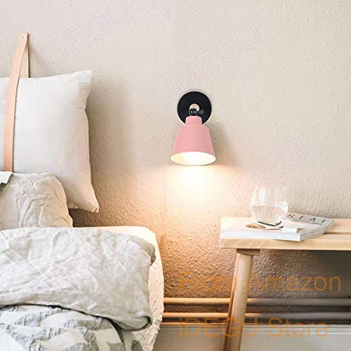 iDEGU Set of 2 Wall Lights, Indoor Retro Wall Lamp Made of Wood and Metal with Switch, Adjustable Wall Spotlight - Image 4