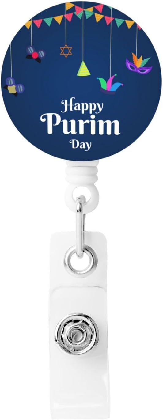 Happy Purim Day Jewish Carnival Badge Holder Retractable Clip ID Card Badge Reel with Metal Snap for Office Worker Doctor Nurse