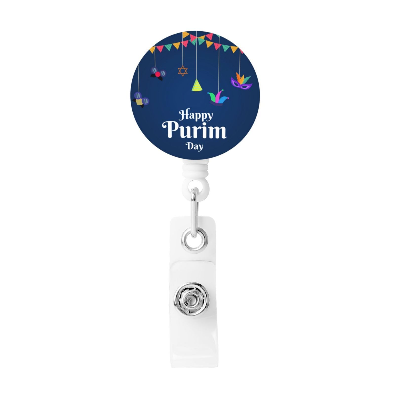 Happy Purim Day Jewish Carnival Badge Holder Retractable Clip ID Card Badge Reel with Metal Snap for Office Worker Doctor Nurse
