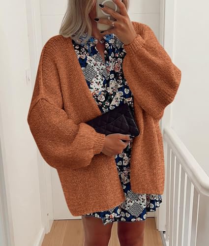 Image of PRETTYGARDEN Womens Oversized Cardigan Sweaters 2026 Fall Long Lantern Sleeve Knit Open Front Lightweight Sweater