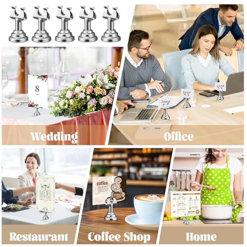 Image of Silver 24 Pcs Metal Table Number Holders 1.8 Inch Mini Wedding Place Card Holders Bulk Harp Clip Table Sign Stands Card Holder for Memo Notes Menu Wedding Restaurant Birthday Decor