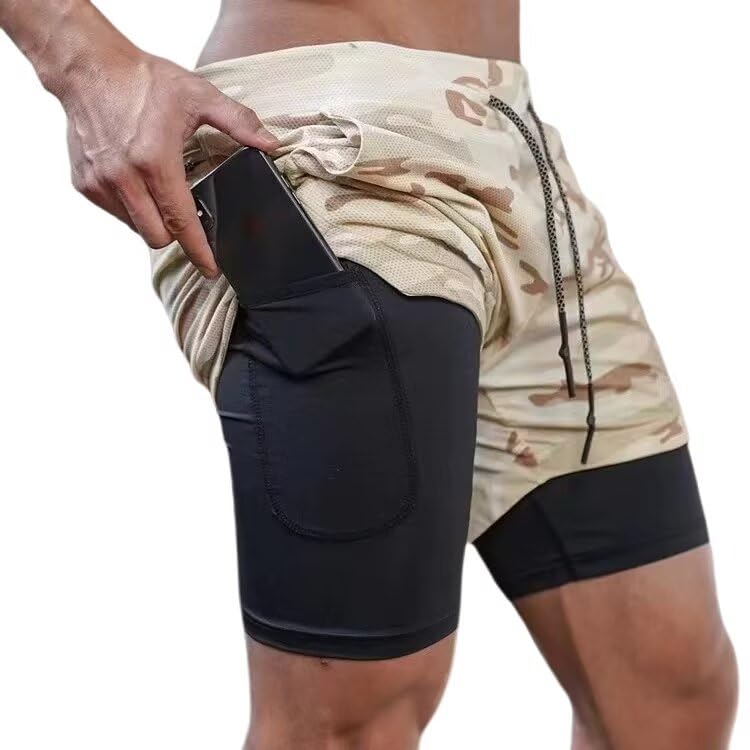 Mens Athletic Shorts 2-in-1 Gym Workout Running 7'' with Towel Loop Quick Dry Sport Pants Swimwear