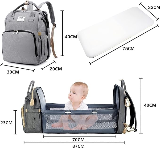 7 in 1 Backpack Changing Bag Lying Baby Bed Multifunctional Portable Travel Diaper Bag with Bed, Multicolored - Image 3