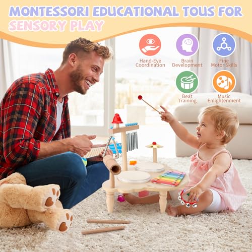 Baby Drum Set 7 in 1 Baby Toys Musical Instruments Montessori Toys for Babies Kids Drum Set Child Music Table Toddler Drums Kit Xylophone Montessori Music Toy for Boys Girls Gifts - Image 5