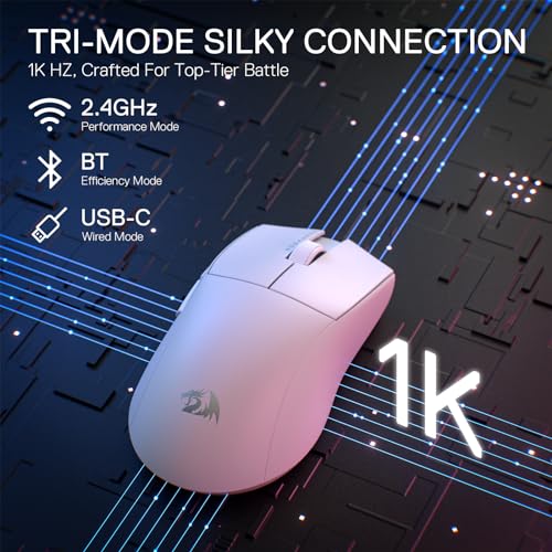 Image of Redragon M916 PRO 3-Mode Wireless Gaming Mouse, 55G Ultra-Light 26K DPI Mouse w /Ergonomic Natural Grip Build, Full Programmable Buttons, Software Supports DIY Keybinds & DPI