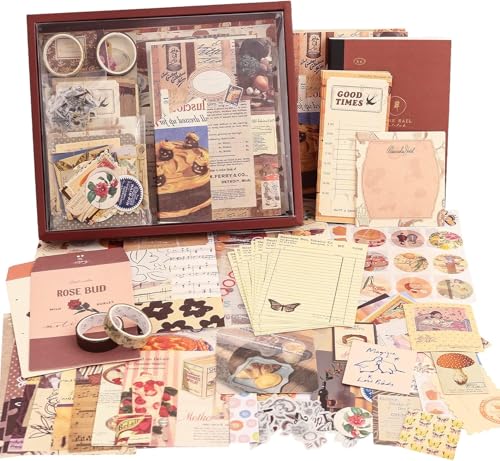 Image of RANDEN Retro Journaling Kit, 346PCS Vintage Scrapbook & Stationery Set with Aesthetic Stickers, Ephemera Pack and Journal Supplies for Bullet Journals, Planners, Albums & Creative Crafts (Retro)