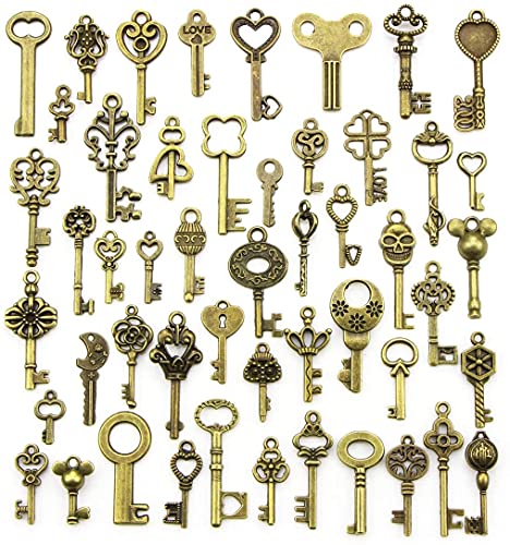 YiYFiT Vintage Keys 50pcs Llaves Antiguas de Bronce, Juego de Llaves Esqueleto de Formas y Tamaños Aleatorios, Collar de Llaves Mixtas Accesorios Hechos a Mano para Joyería DIY