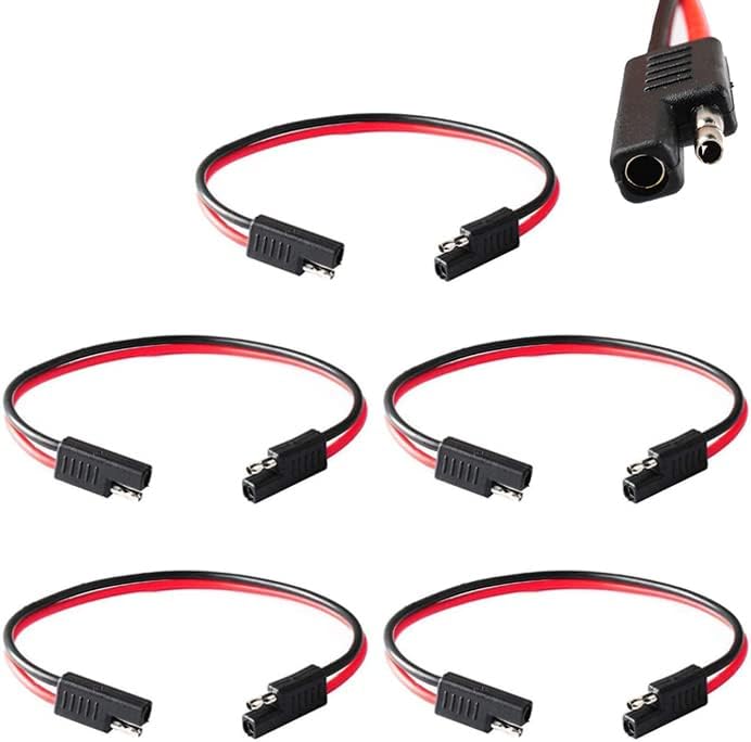 Wadoy 2 Pin Quick Disconnect Wire Harness SAE Connector (5 Pack) ，Heavy Duty Cable 12" 12 Gauge 12V Quick Connect