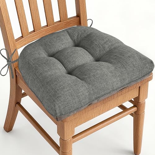 AddGrace Chair Cushions for Dining Chairs Set of 1 Kitchen Seat Cushions with Ties and Non Slip Backing Tufted Indoor Seat Pad for Kitchen Dining Room 18 x 17 x 3 Light Grey