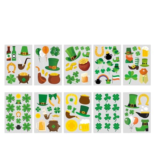BaronHong Pegatinas temporales para el Día de San Patricio, regalo de fiesta irlandés verde, trébol de la suerte con cuatro hojas (WY 10 unidades, M)