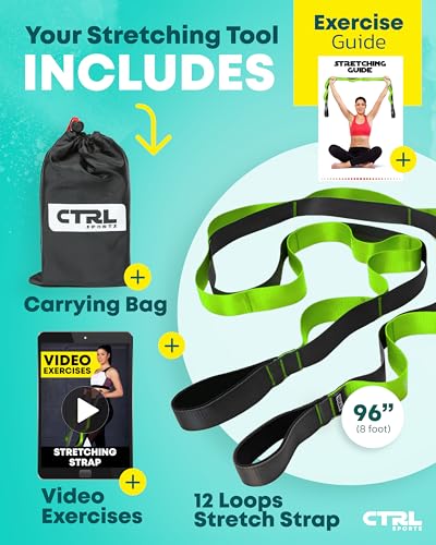 Stretching Strap with Loops - Non Elastic Stretch Band for Physical Therapy, Yoga Strap for Stretching Equipment, Stretch Bands for Exercise and Flexibility - Fascia, Hamstring & Leg Stretcher Belt - Image 3