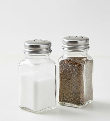 Glass Salt & Pepper Shaker Set of 2 – Classic Clear Cruet Dispenser Bottles with Stainless Steel Lids – Cafe-Style Vintage Kitchen Decor for Home, Restaurant & Wedding