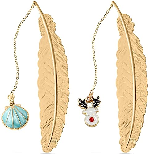 TNMV Metallfederanhänger Lesezeichen-Feather Shaped Anhänger Lesezeichen Weihnachtsserie Lesezeichen, sind einzigartige Geschenke für Kinder, Studenten, Lehrer und Freunde, 2PCS Cover