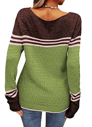 Image of Grlasen Women Fashion Autumn Winter Colorblock Pullover Knitting Sweater Round Neck Knitwear Tops