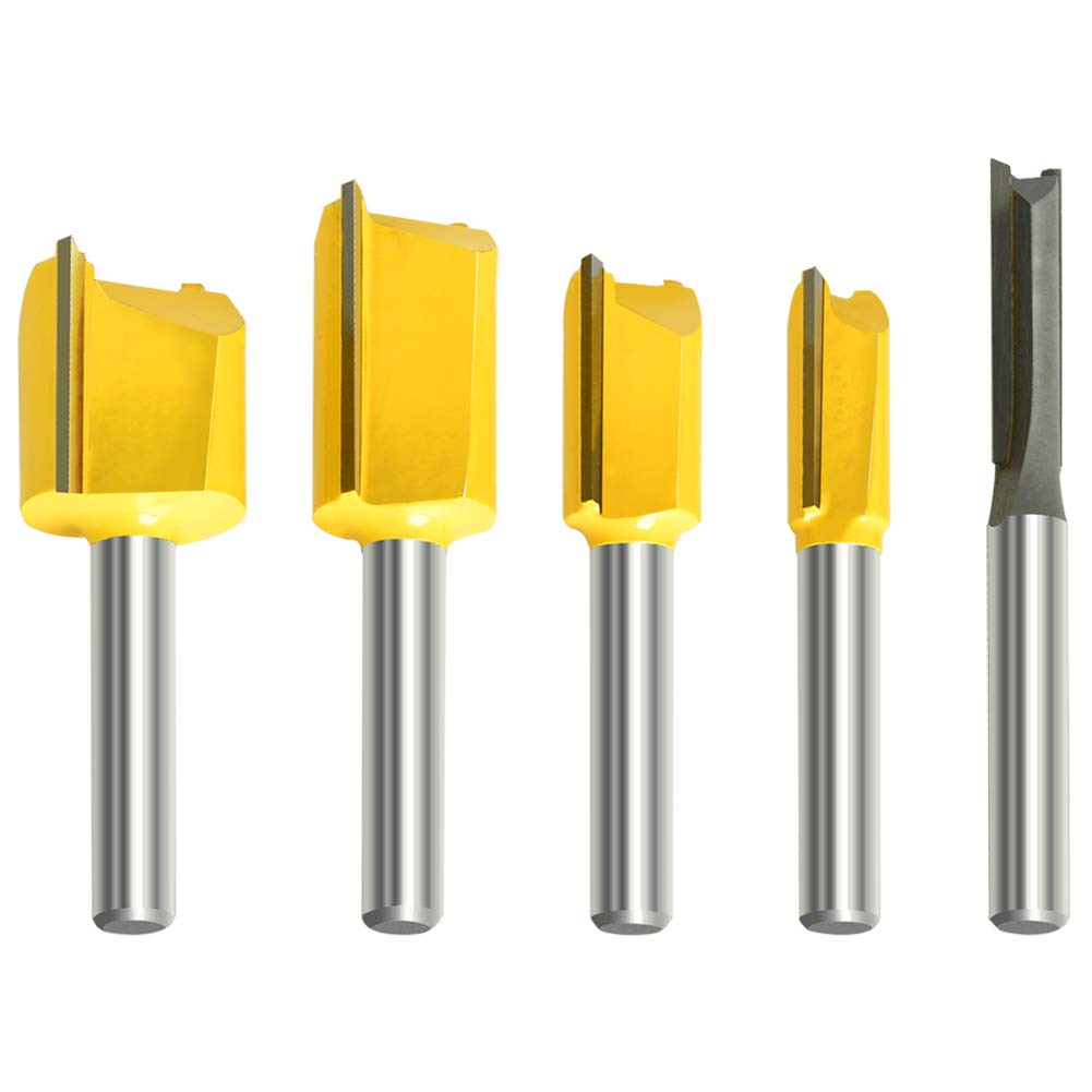 5Pcs Straight Dado Router Bit Set, 1/4-Inch Shank Round Nose, Cutting Diameter: 1/4, 3/8, 1/2, 5/8, 3/4 Inch