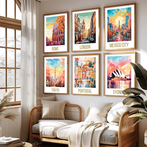 Image of kotart City view wall art Decorative Hanging frames for Living Room | Bedroom | Office | Gift | Decoration Home | Painting Decor (Pack of 6 Multicolor) (14X20 Inch, G)