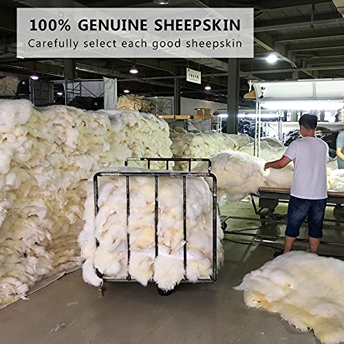 Llb Sheepskin Chair Cushion Non-Slip Back Square Genuine Fur Chair Cover Silky Natural Wool Seat Cushion Pad Soft Area Rugs Carpet For Home Office Restaurant Chair 18X18 Inch (Pack Of 1), Grey Tip #TOP5