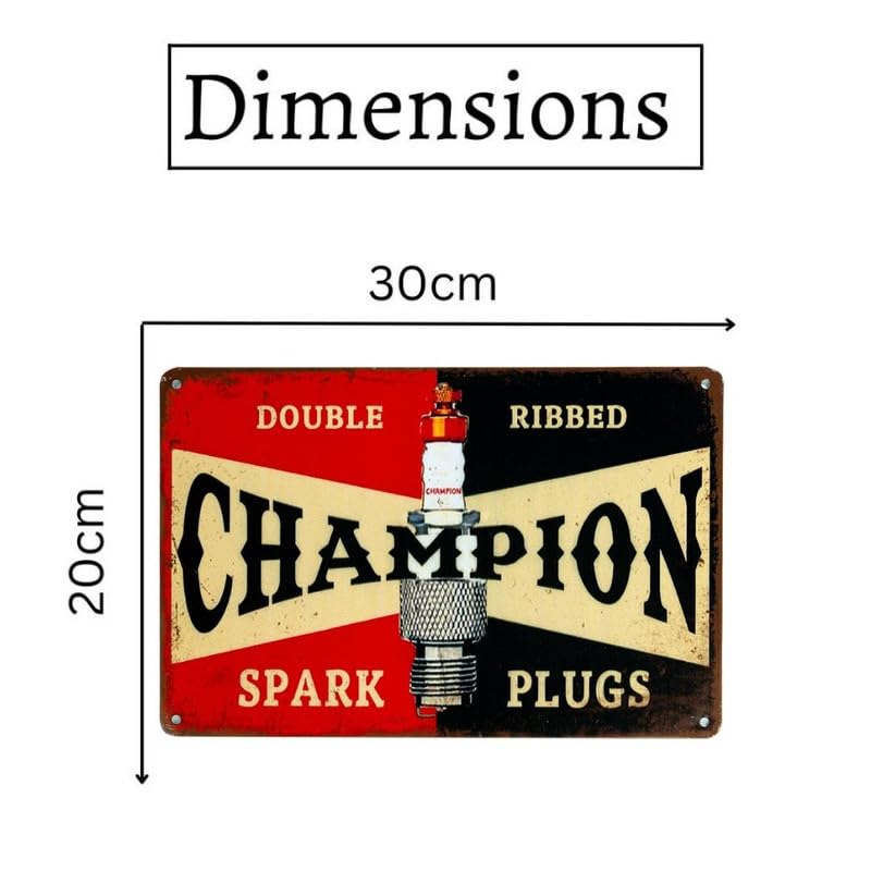 Image of Eazywagon Decorative Retro Metal Signs Wall Plate - 12x8 Inch (Champion Spark Plugs) | Weatherproof Vintage Metal Sign Plate for Cafe, Home, Bar, Garage | Decorative Wall Hanging Sign Board
