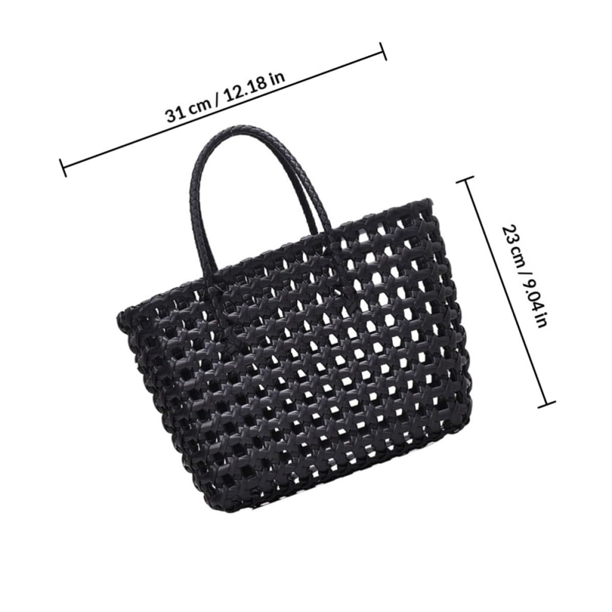 LALAFINA Bolso de Mano de Paja Tejido a Mano, Negro, Diseño Hueco