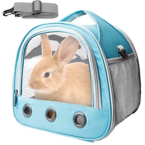 Caisse de Transport pour Lapin, 30x21x27cm - Sac de Transport pour Chat, Cochon d'Inde, Sac de Voyage Pliable pour Animaux avec Bretelle -Bleu