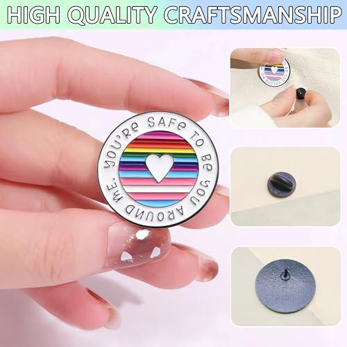 Image of 2025 Round Rainbow Brooch Enamel Pins You're Safe To Be You Around Me Badge Pin Lapel Brooches With Inspirational Quote For Clothing Bags Jackets Hat Decoration Accessories For LGBT People(2pcs)