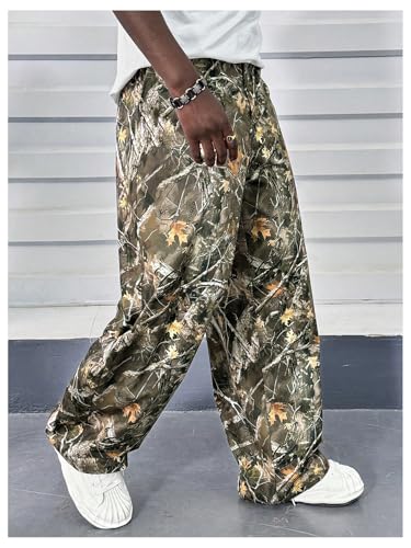 OYOANGLE Men's All Over Print Long Pants Zipper Fly Wide Leg Trousers with Pockets Streetwear4