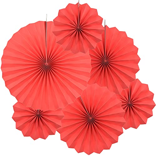 Yosawo 6 leques de papel suspensos para decoração de aniversário, casamento, chás de bebé, festas, decoração de casa (vermelho)