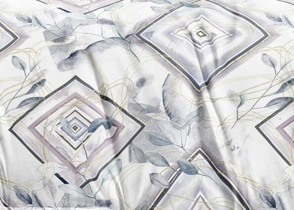 Image of DECOR2ADMIRE 300TC Premium Glace Cotton Printed Super King Size Double Bedsheet with Two Pillow Covers, 108 * 108 Inches or 9ft by 9ft or 275 cm x 275 cm (Grey Leaf Print)