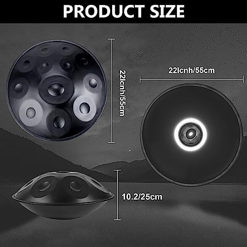 Handpan Drum Instrument con 12 notas en Re menor, 432 Hz, incluye bolsa suave para handpan, 2 mazos de mano y soporte para handpan miniatura 5