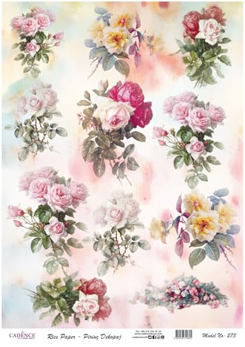 Papel de Arroz Cadence Rosas Beig y Rosas 30x41cm. Ref. 273
