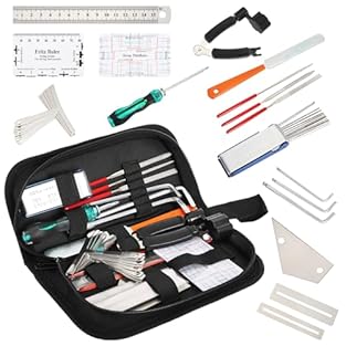 Package: Include a fret file, a dual purpose screwdriver, a steel ruler, a guitar nut file, 3 Hex wrenches,3 diamond files, a piece of 3 in 1 string cutter, 9 stainless steel under string radius gauges, a fret leveling ruler, a string action ruler, 4...