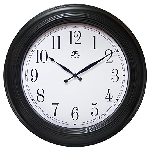 Infinity Instruments 24 inch Traditional Large Non-Ticking Silent Battery Operated Easy to Read Wall Clock for Living Room, Bedroom, Kitchen, Home Office, Black