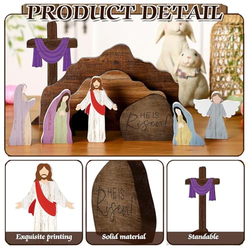 Décor Jésus tombe vide en bois crèche chrétienne chaleureuse