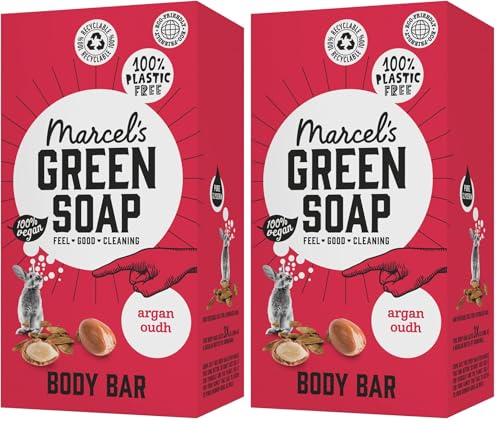 Image of Marcel's Green Soap - Body Bar Argan & Oudh - Saves 3 bottles of regular Shower Gel - 100% Eco friendly - 100% Vegan - 97% Biodegradable - 150 G (Pack of 2)