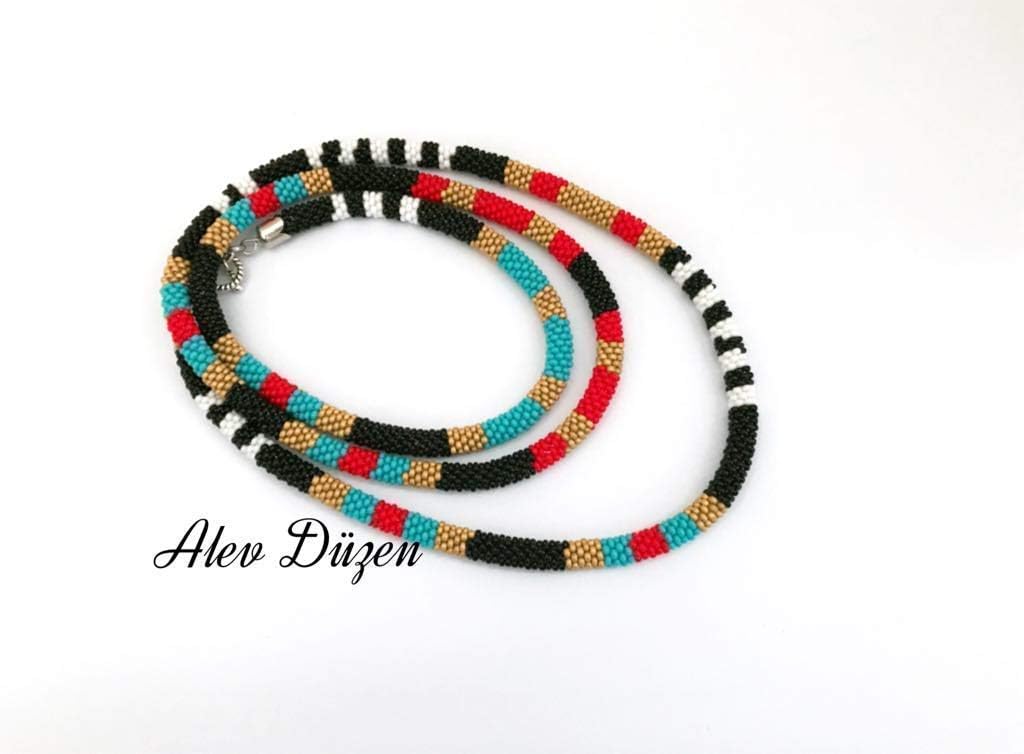 Long african necklace Bead crochet necklace beaded statement necklace fashion jewelry african handmade necklace woman gift for woman