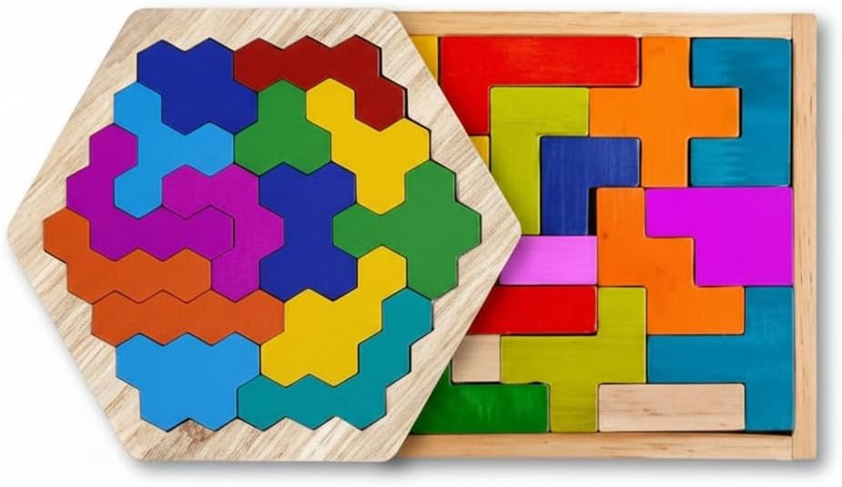 Set of 2, Wooden Tetris Puzzles for Kids 4+ Years – Fun Puzzle Game for Children 3–5 Years, Educational Wooden Toys, Brain Development Gift for Boys & Girls