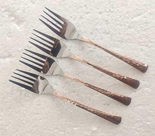 Copper Portal Indian Handmade Hand Hammered Stainless Steel Pure Copper Ayurveda Cutlery Set, 6 Spoon 6 Fork 6 Knief 6 Baby Spoon 6 Baby Fork Kitchen Ware Dinnerware Tableware Set #TOP5