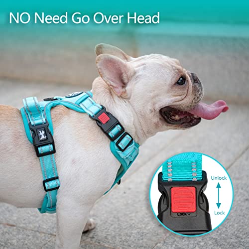 Image of PoyPet No Pull Dog Harness, No Choke Reflective Dog Vest, Adjustable Pet Harnesses with Easy Control Padded Handle for Small Medium Large Dogs(Mint Blue Matching Trim,S)
