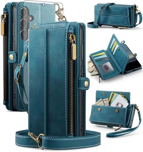 Asuwish Phone Case for Samsung Galaxy S24 FE 5G Zipper Wallet Cover Blue by Asuwish - Used condition - CA$20.41