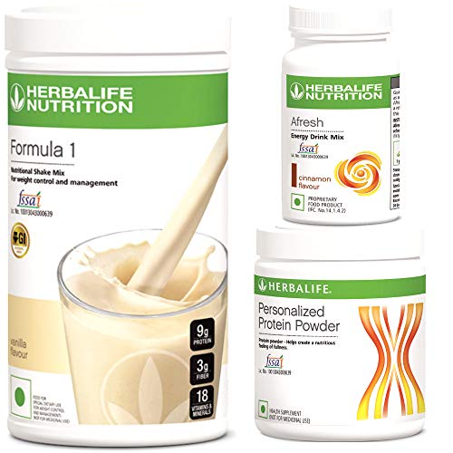 Herbalife Formula 1 Shake Mix 500 Grams with Protein Powder 200 Grams and Afresh 50 Grams (Formula 1 Kulfi; Afresh Cinnamon)